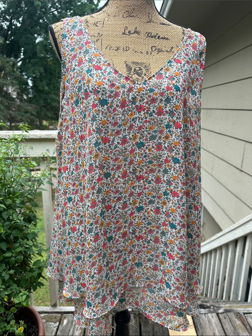 Lane Bryant Floral Print Top in Teal, Pink & Mustard